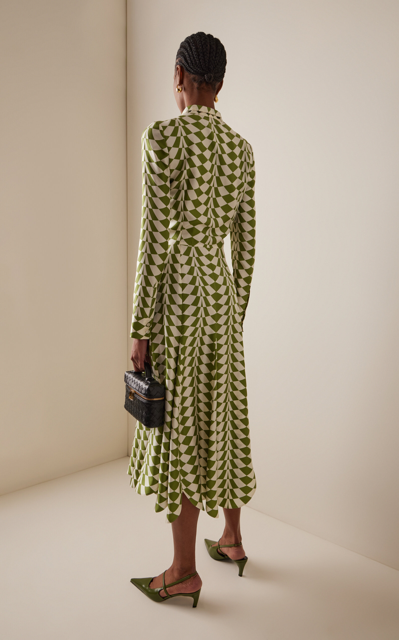 Belted Silk Twill Midi Shirt Dress green - 4