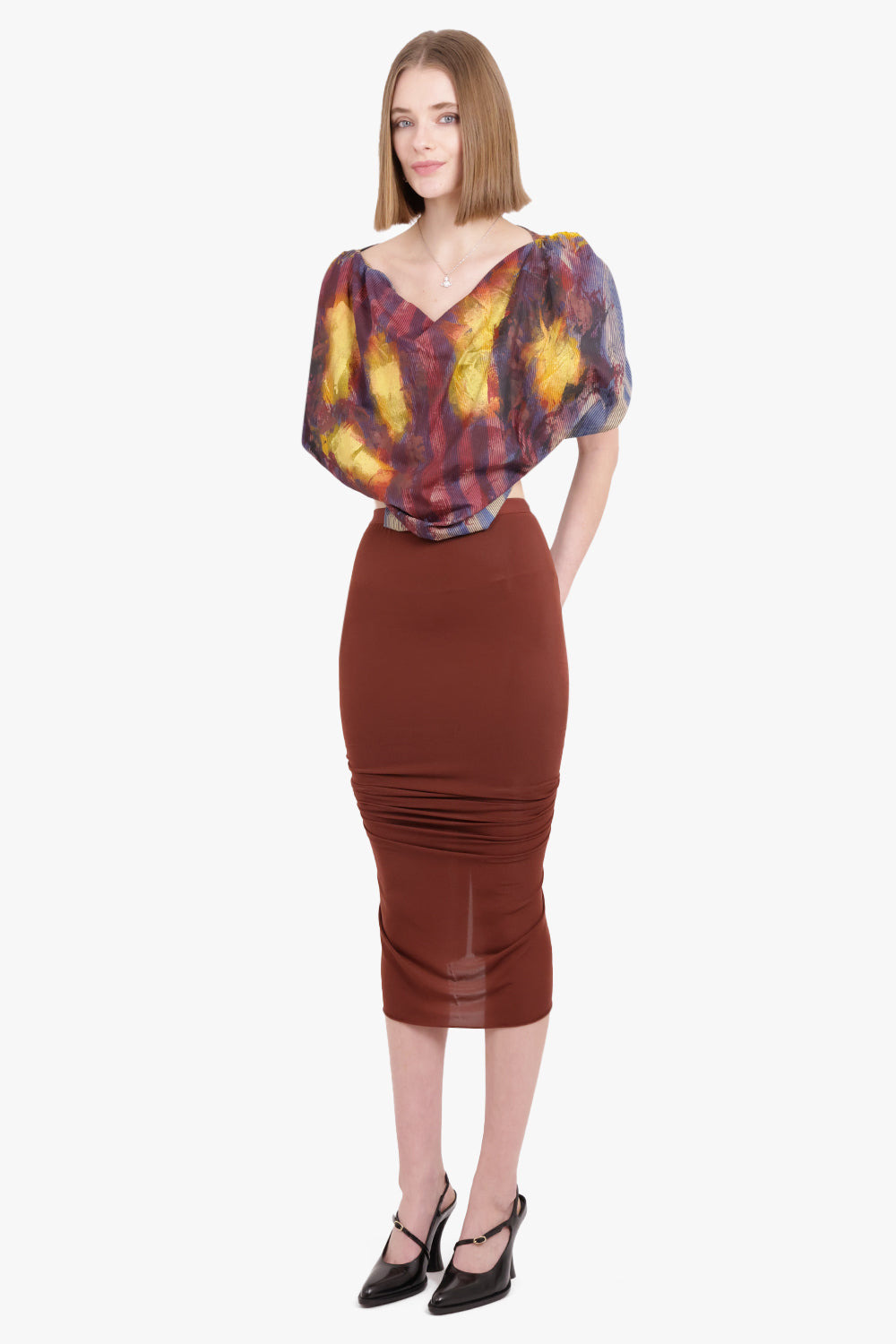 SHRIMP RUCHED MIDI SKIRT | HENNA - 2