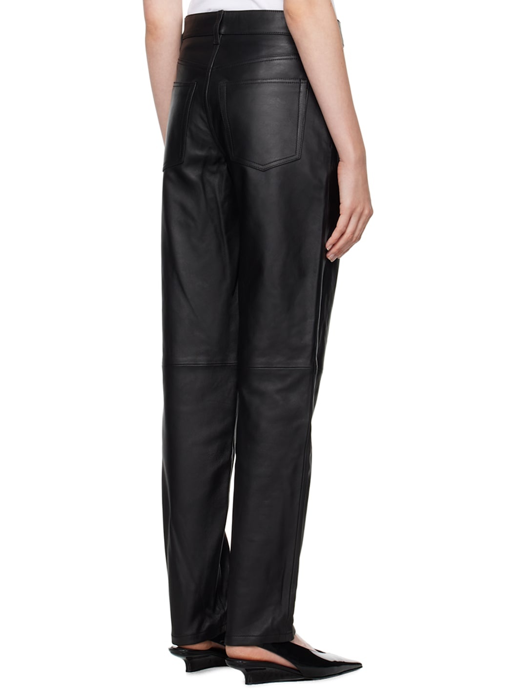Black Five-Pocket Leather Pants - 3