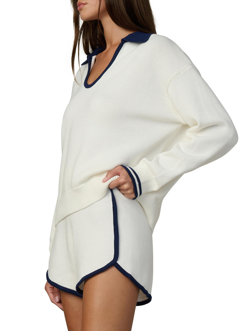 Women's The Romie Open Collar Knit Polo Sweater - Milk 4