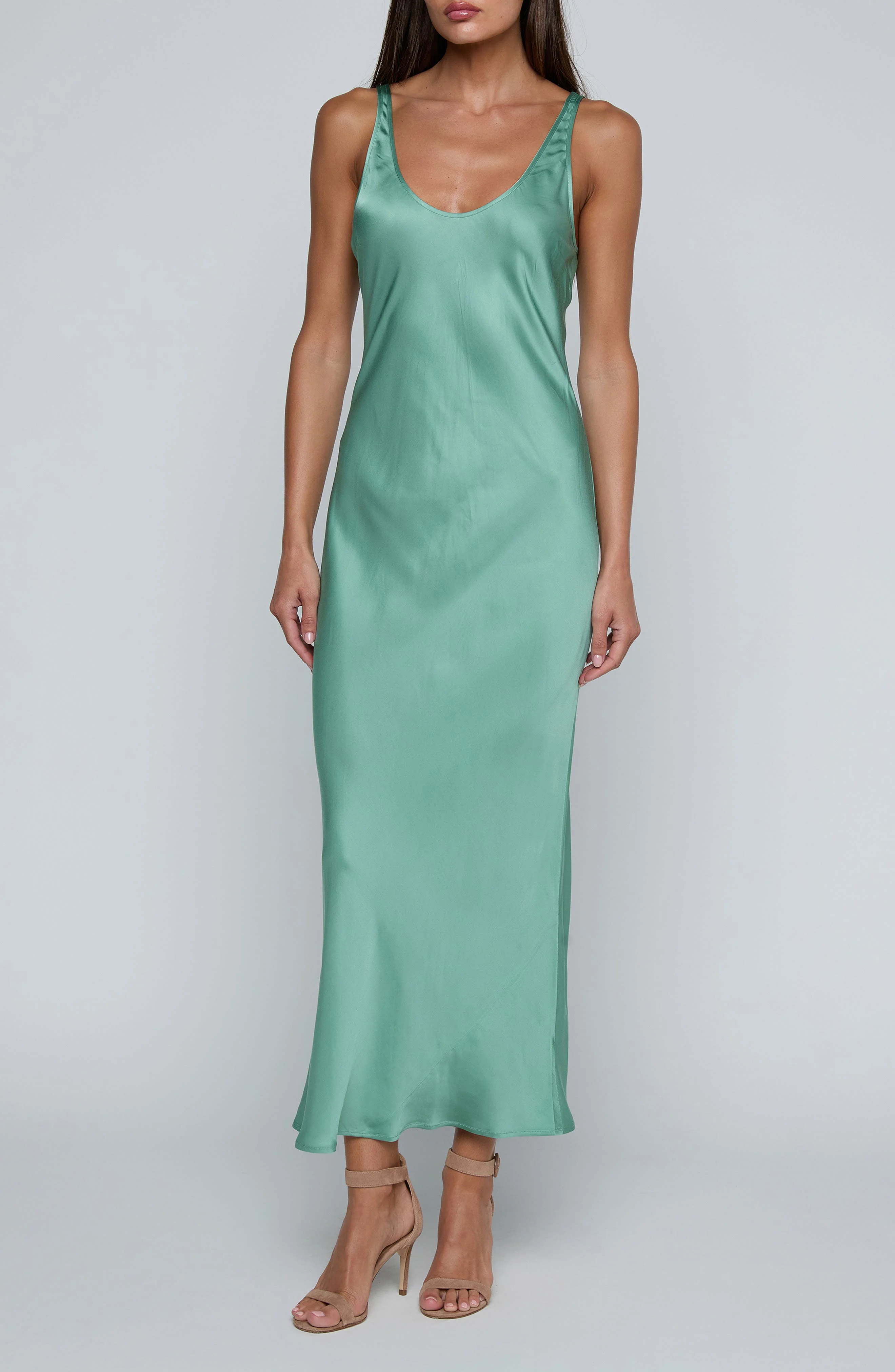 L'AGENCE Akiya Satin Tank Maxi Dress in Malachite Green at Nordstrom - 1