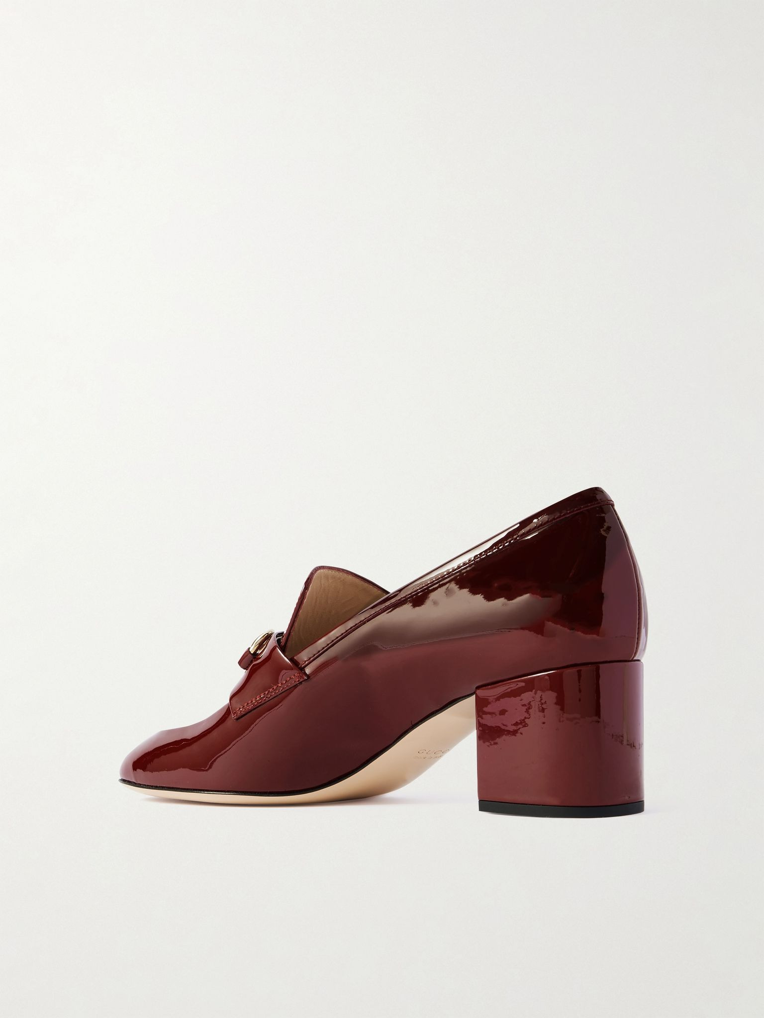Lady horsebit-detailed patent-leather pumps Burgundy - 3
