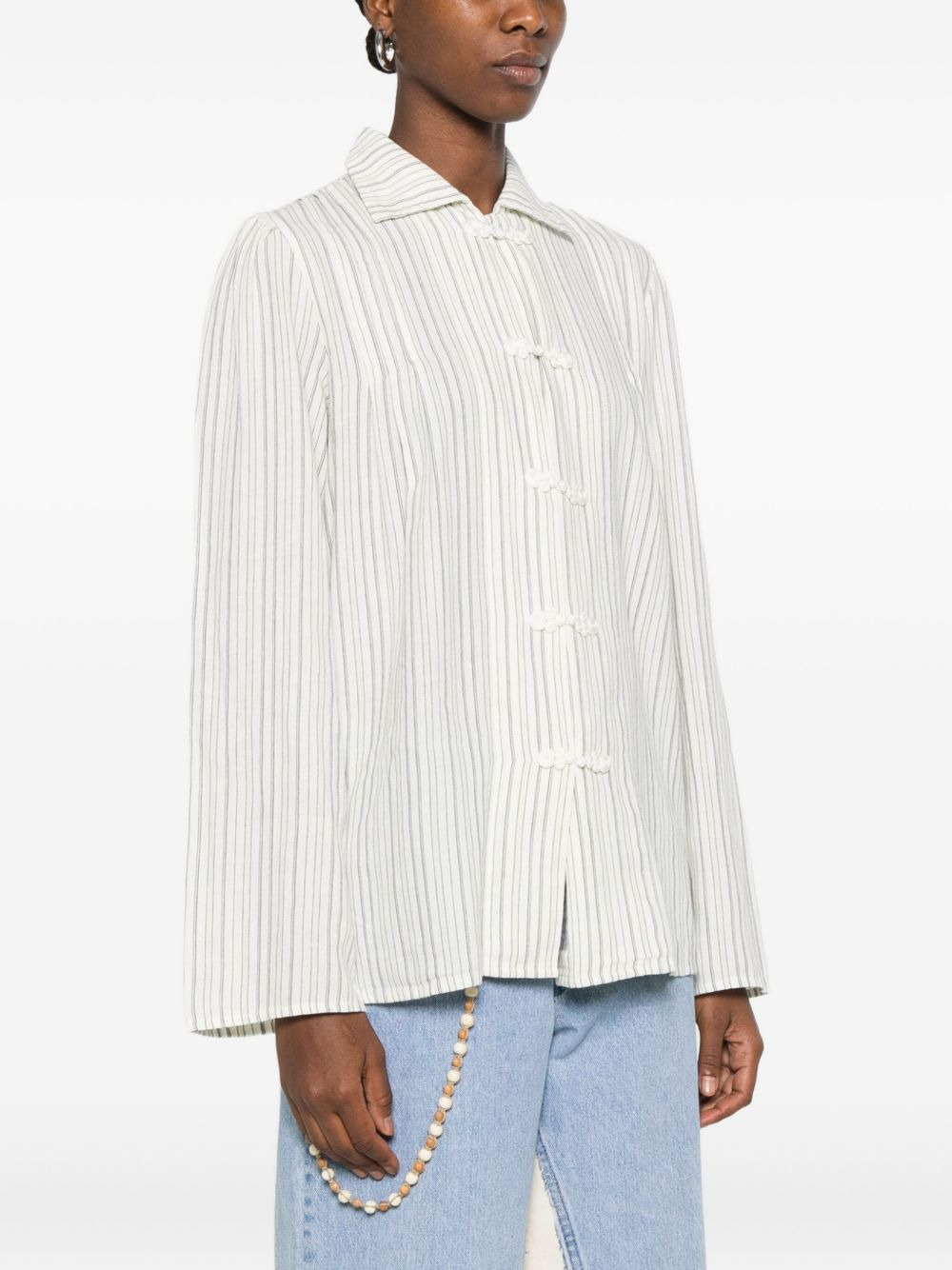 striped frog-closures blouse - 3