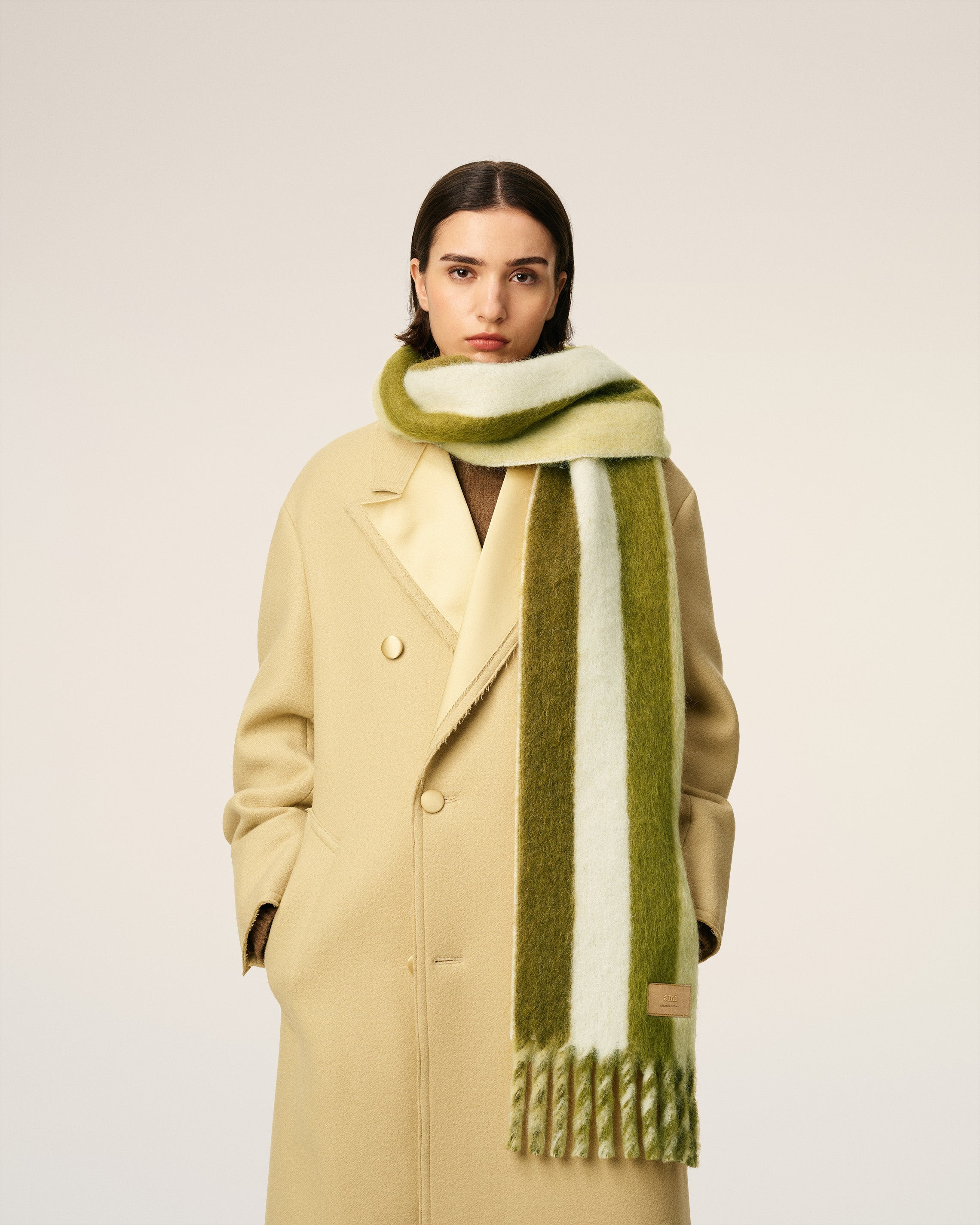 GREEN ALPACA STRIPED  SCARF - 2