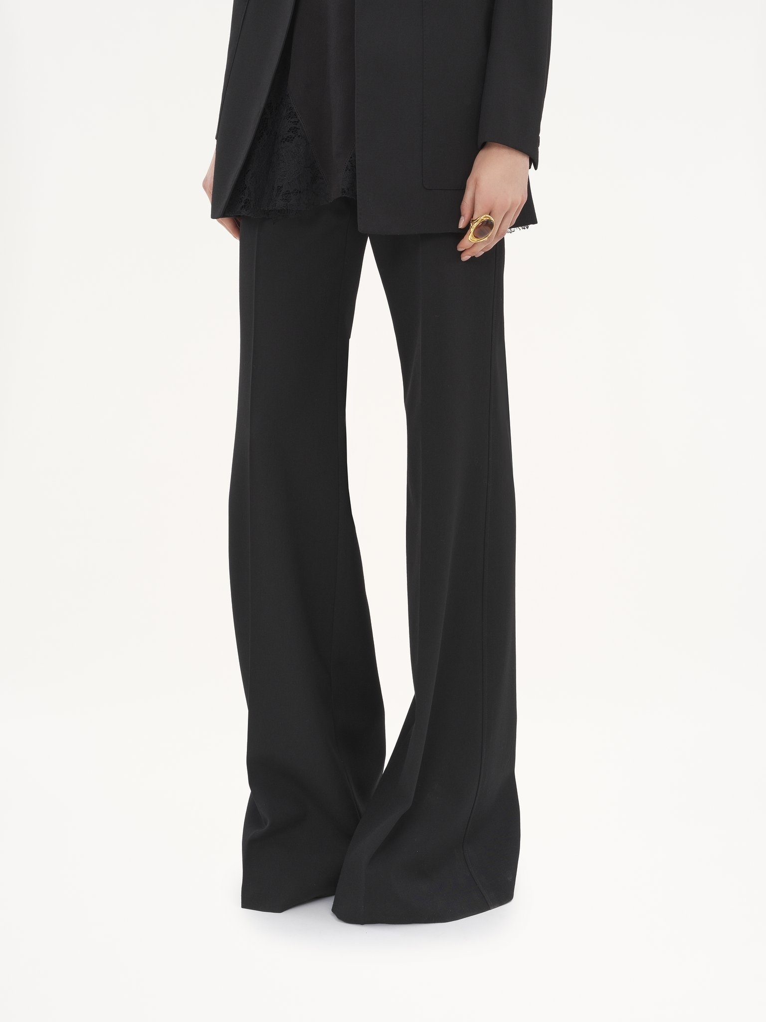 HIGH-RISE FLARED PANTS IN WOOL GRAIN DE POUDRE - 6