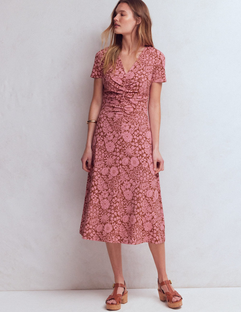 Una Ruched Front Ponte Dress-Russet, Flowerbed Bloom 5