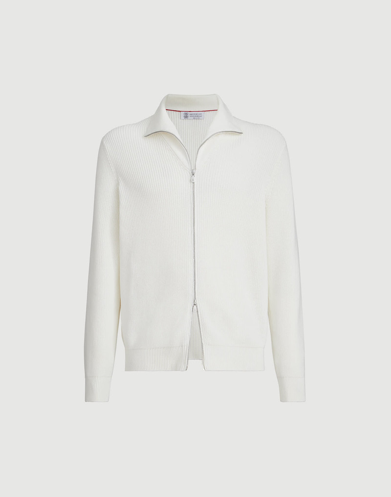 Cotton half English rib cardigan with zipper 1