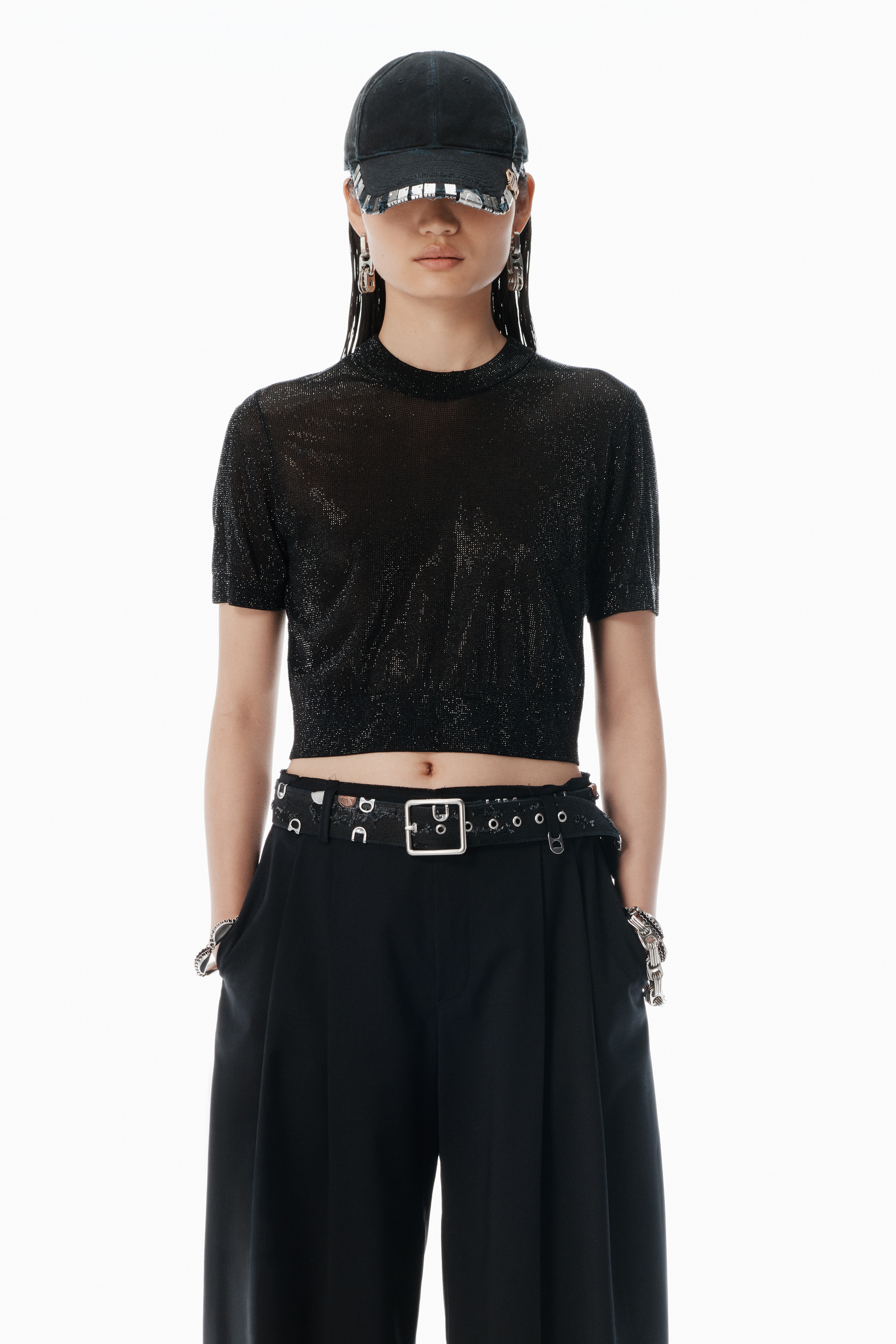 Black Clear Bead Hotfix Crewneck Tee - 2