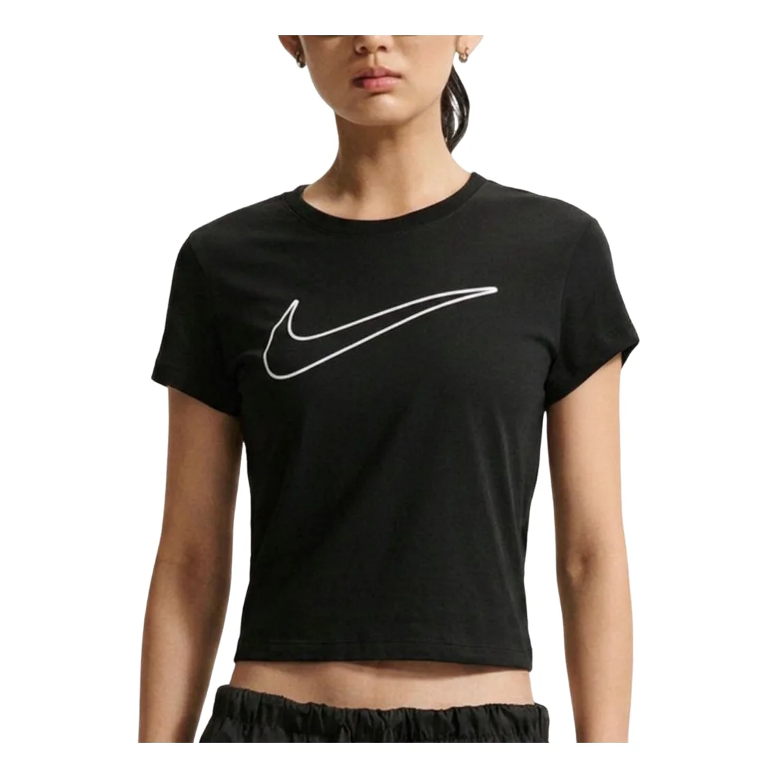 (WMNS) Nike Solid Round Neck Cotton T-Shirt Asia Sizing 'Black' HV5003-011 - 1