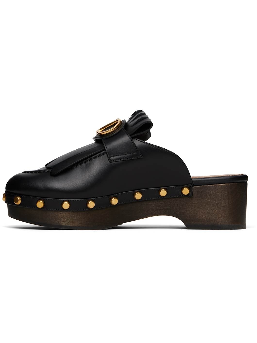 Black VLogo Signature Fringed Calfskin Clogs - 3