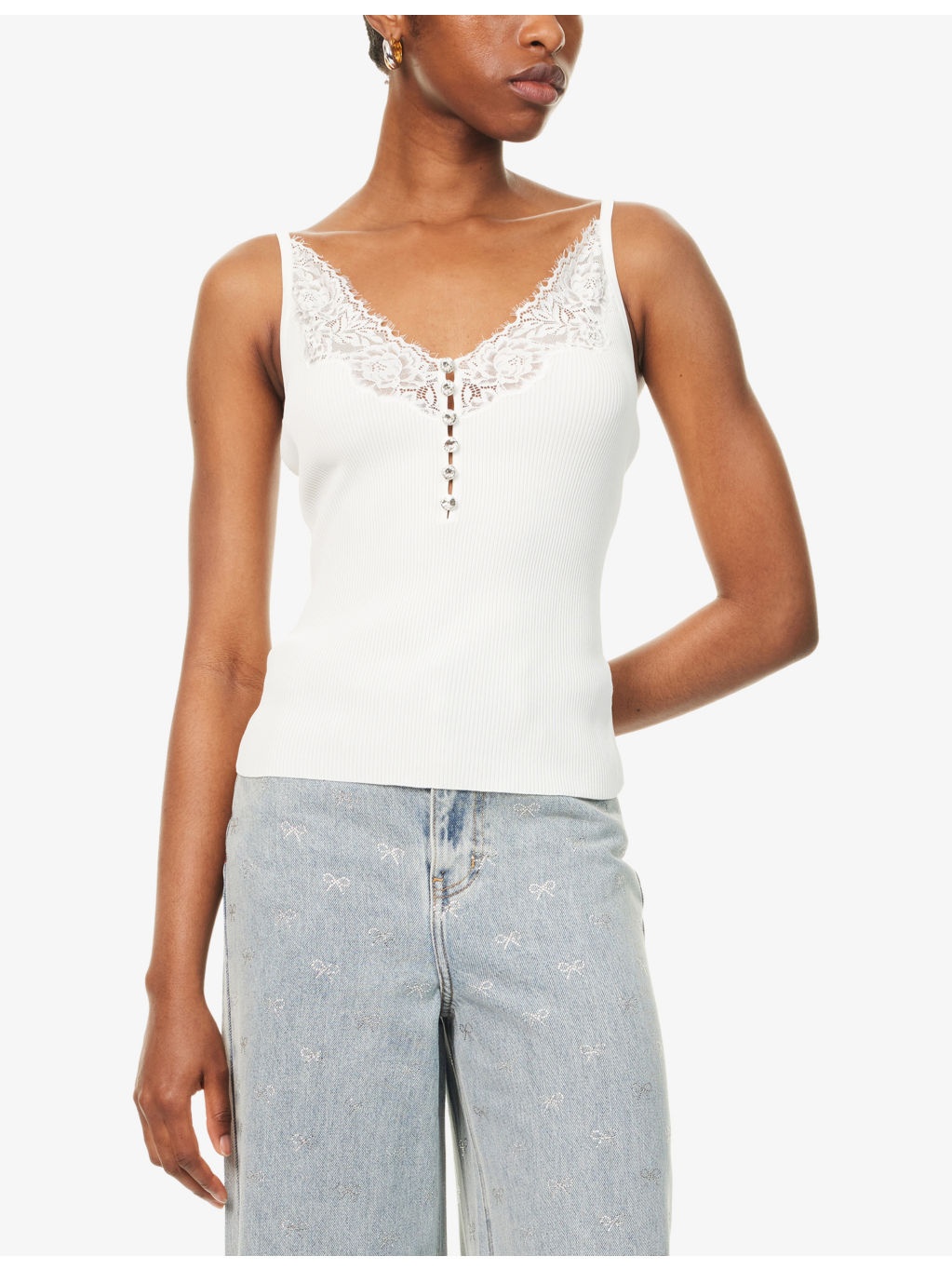 Lace-Trim Ribbed Knit Top - 3