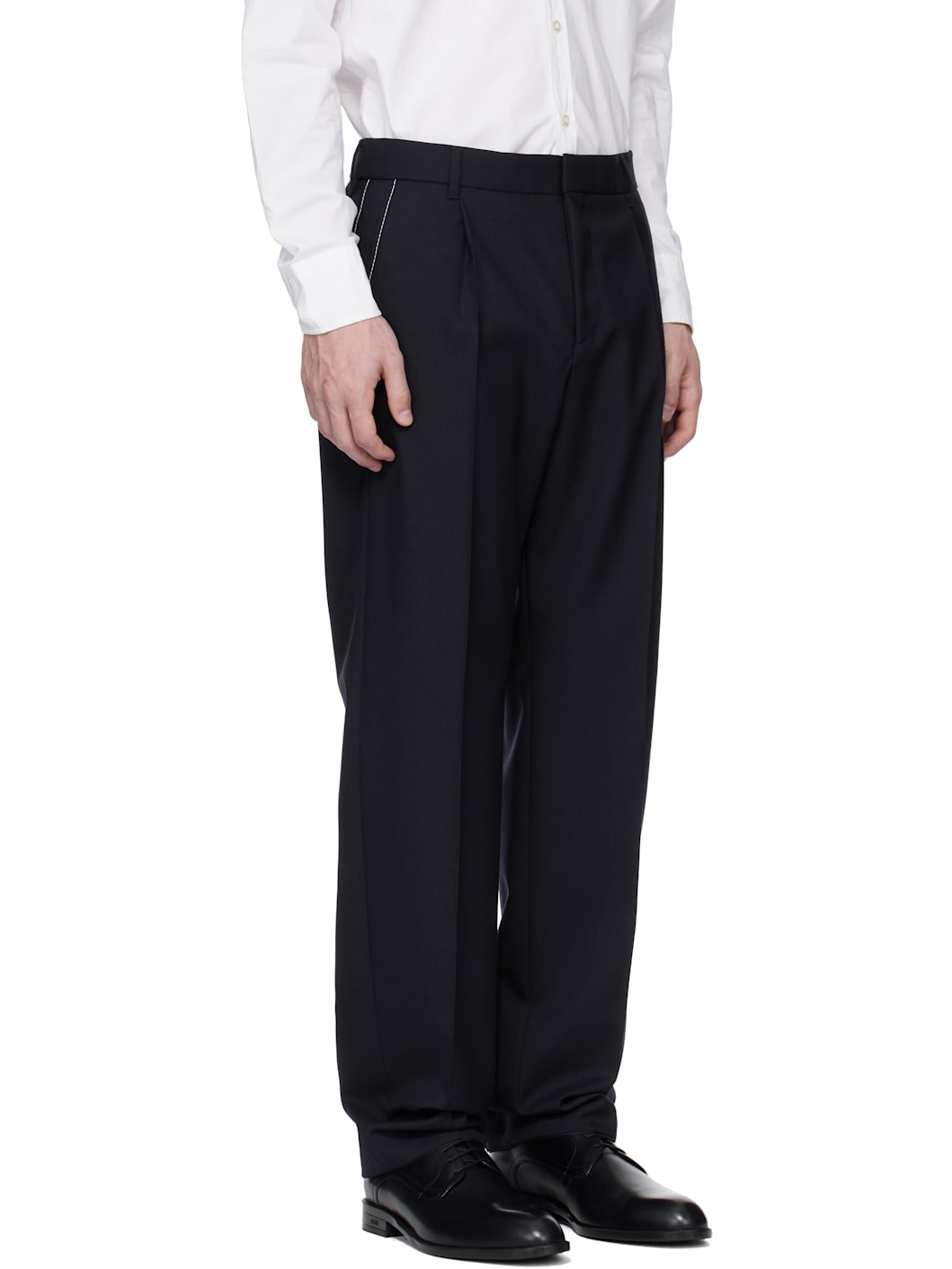 Navy Relaxed-Fit Melange Virgin Wool Trousers - 2