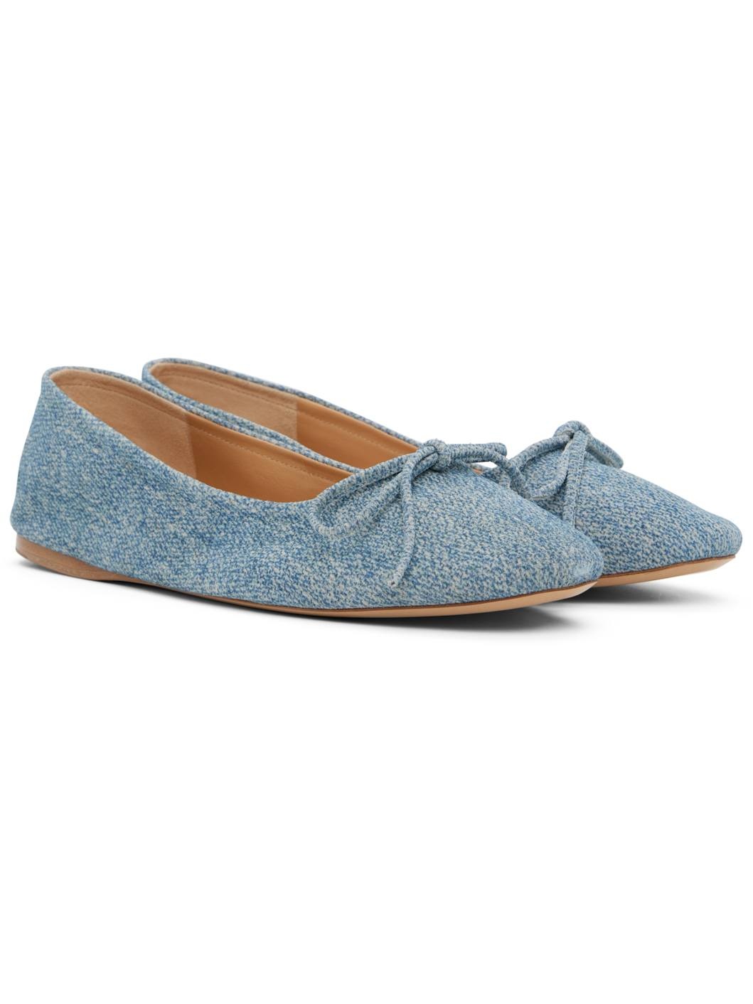 Blue Calf Suede Print Ballerina Flats - 4