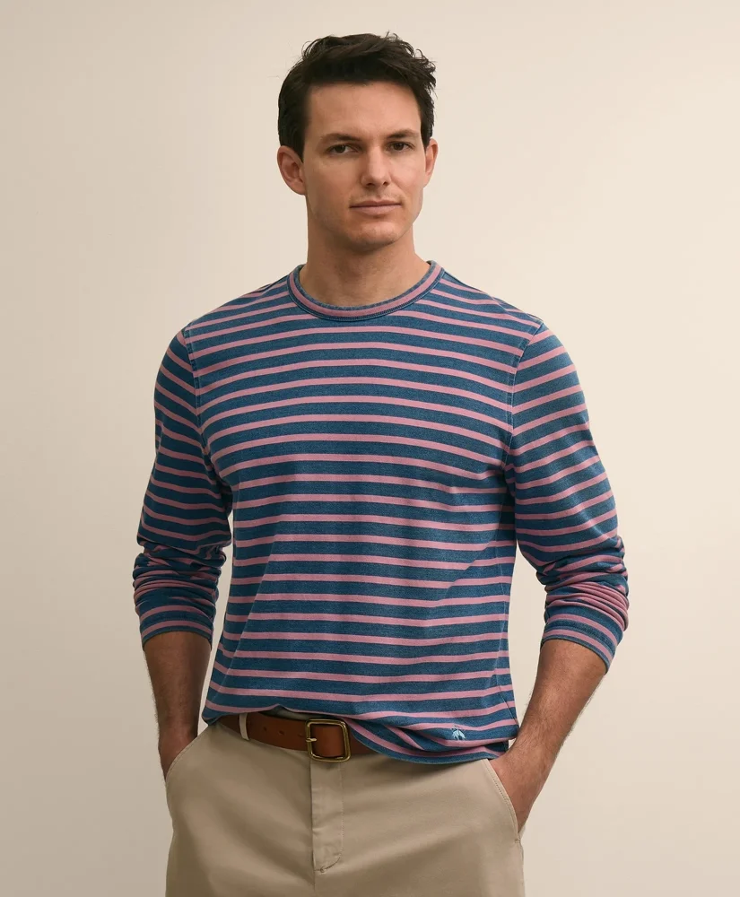 Cotton Indigo-Dyed Heavyweight Mariner Stripe Long-Sleeve T-Shirt - 1