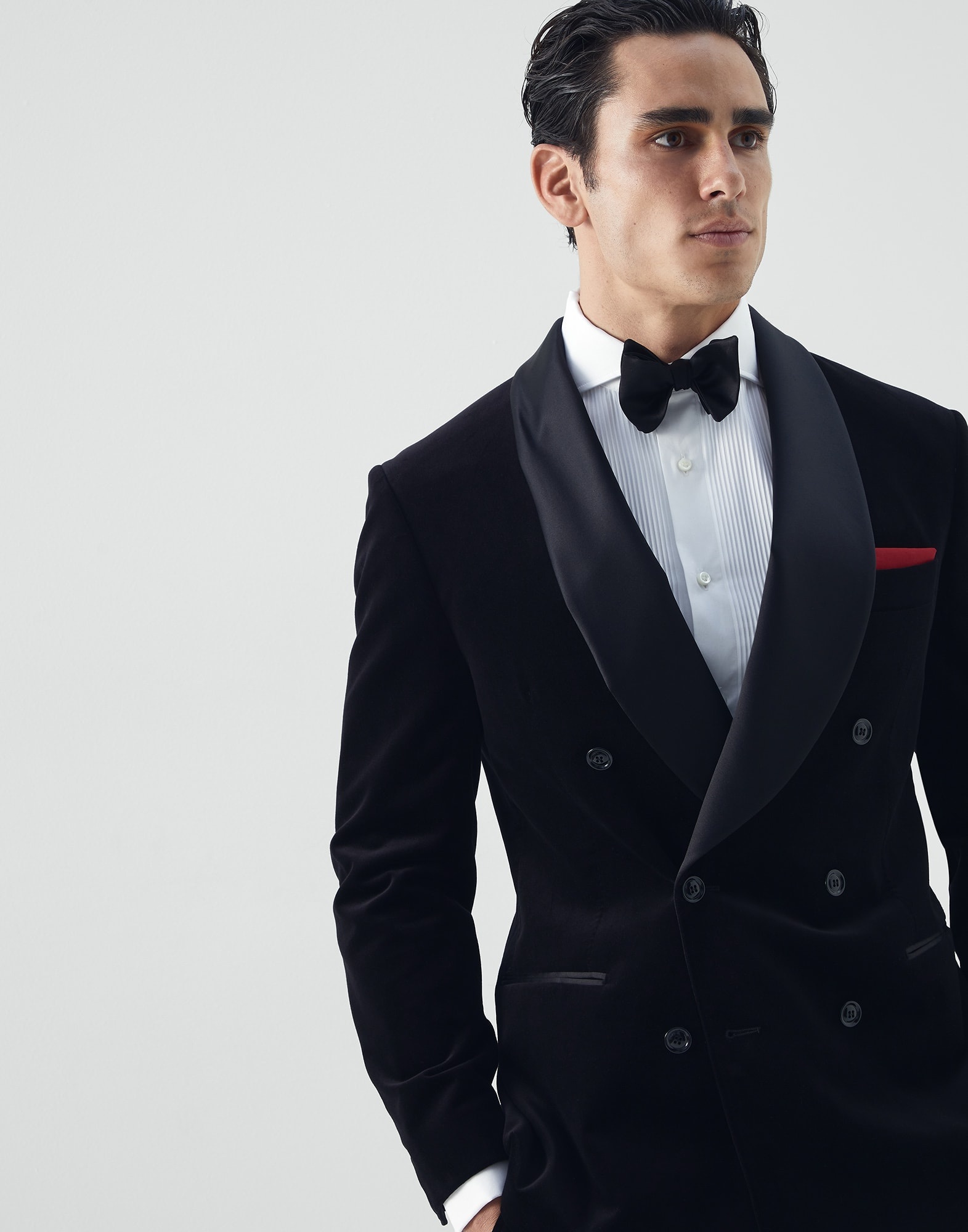 Cotton velvet tuxedo with one-and-a-half breasted shawl lapel jacket and pleated trousers - 4