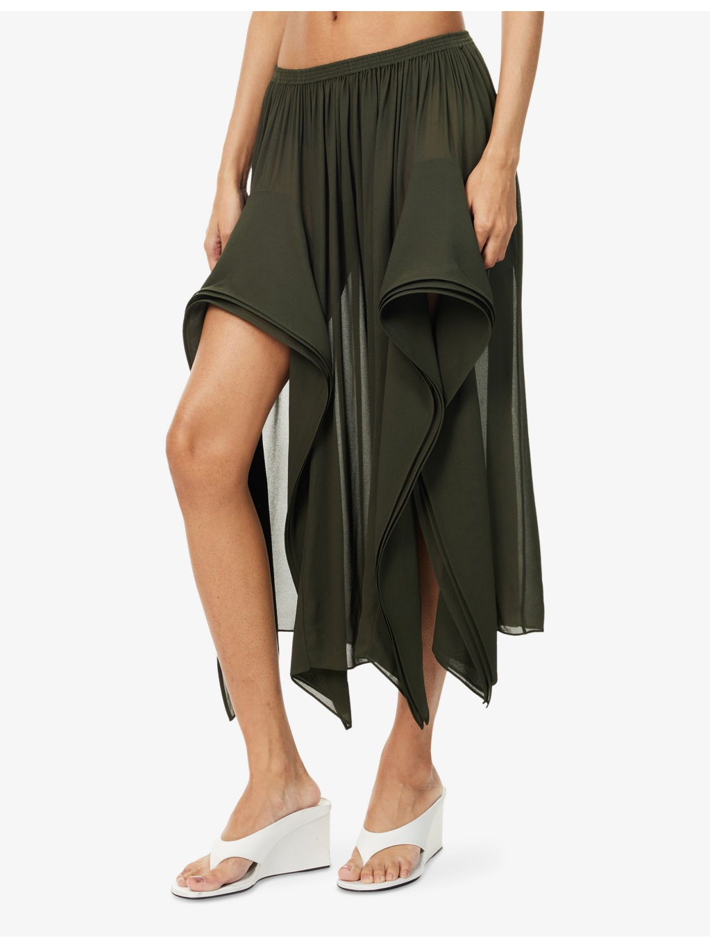 Ruffle Semi-Sheer Georgette Trousers - 3
