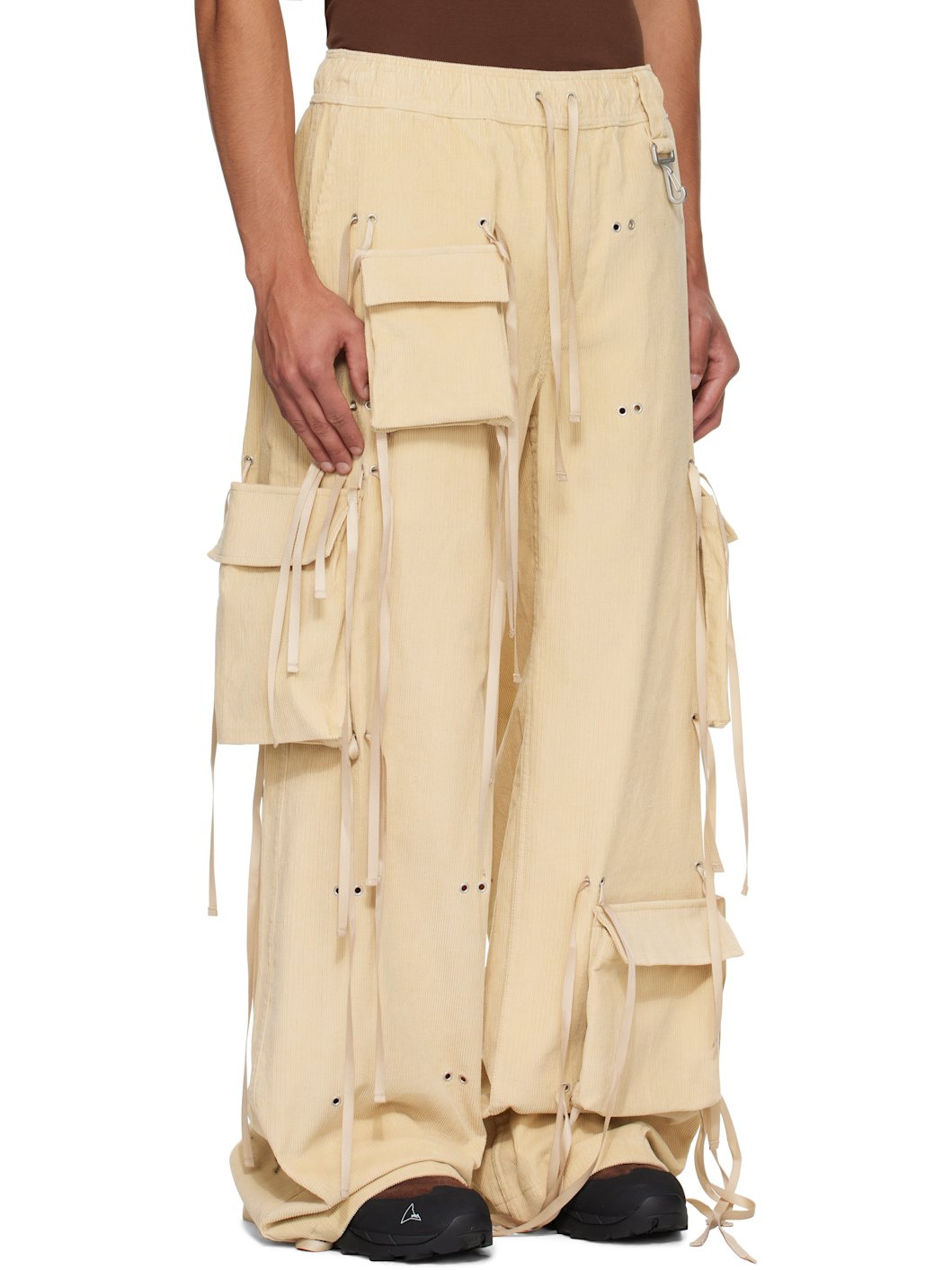 Beige Corduroy Modular Pocket Cargo Pants - 2