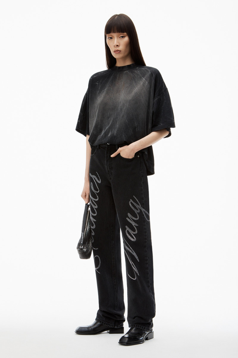 Alexander Wang EZ Mid Rise Jean in Crystal Hotfix Logo outlook