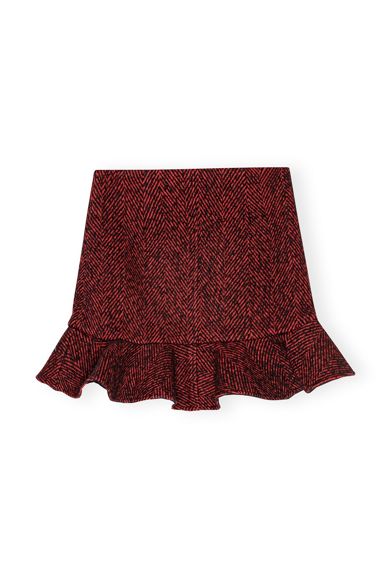 RED HERRINGBONE WOOL MINI SKIRT - 1