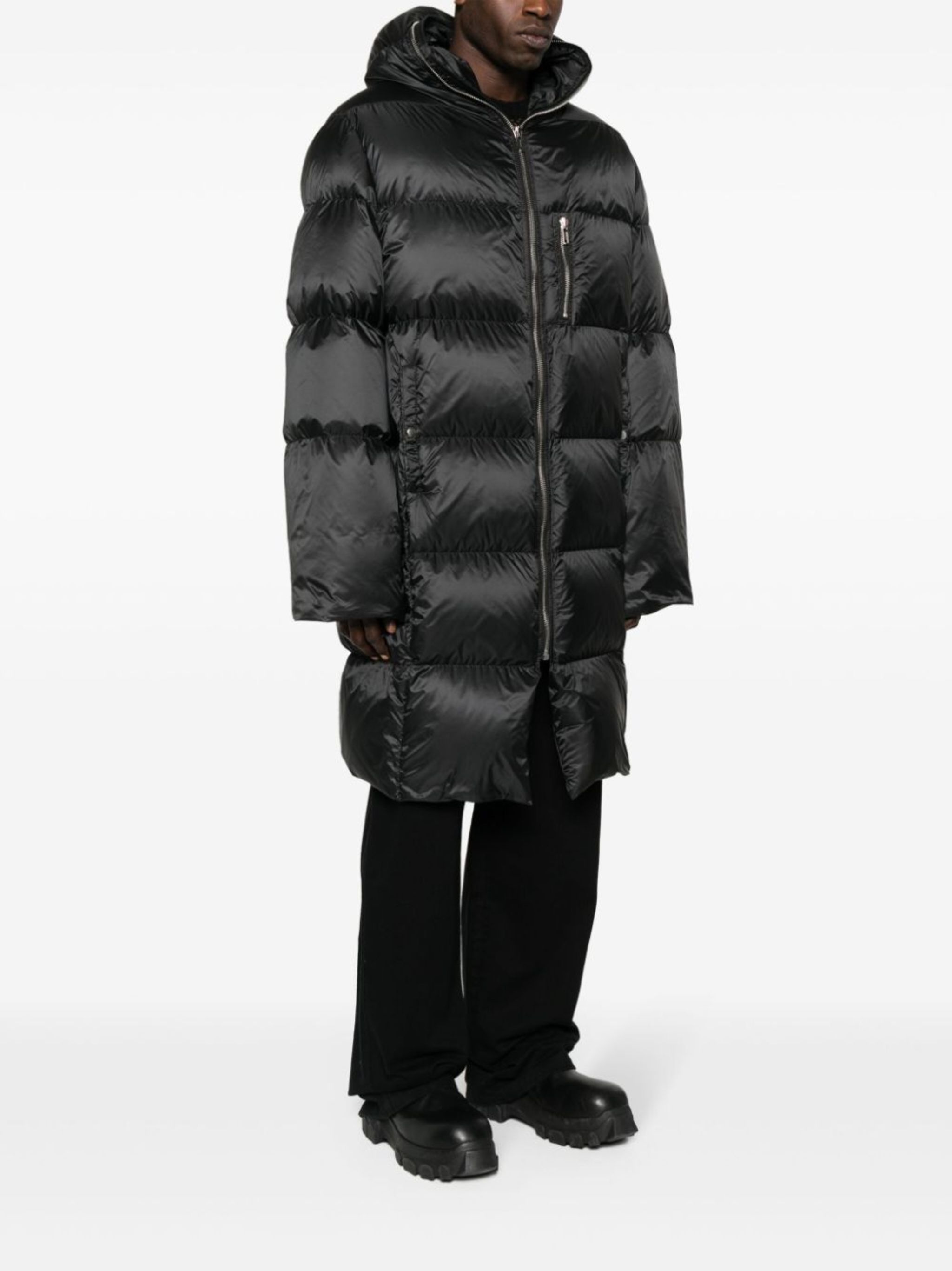 x Rick Owens strap-embellished hooded padded jacket - 4