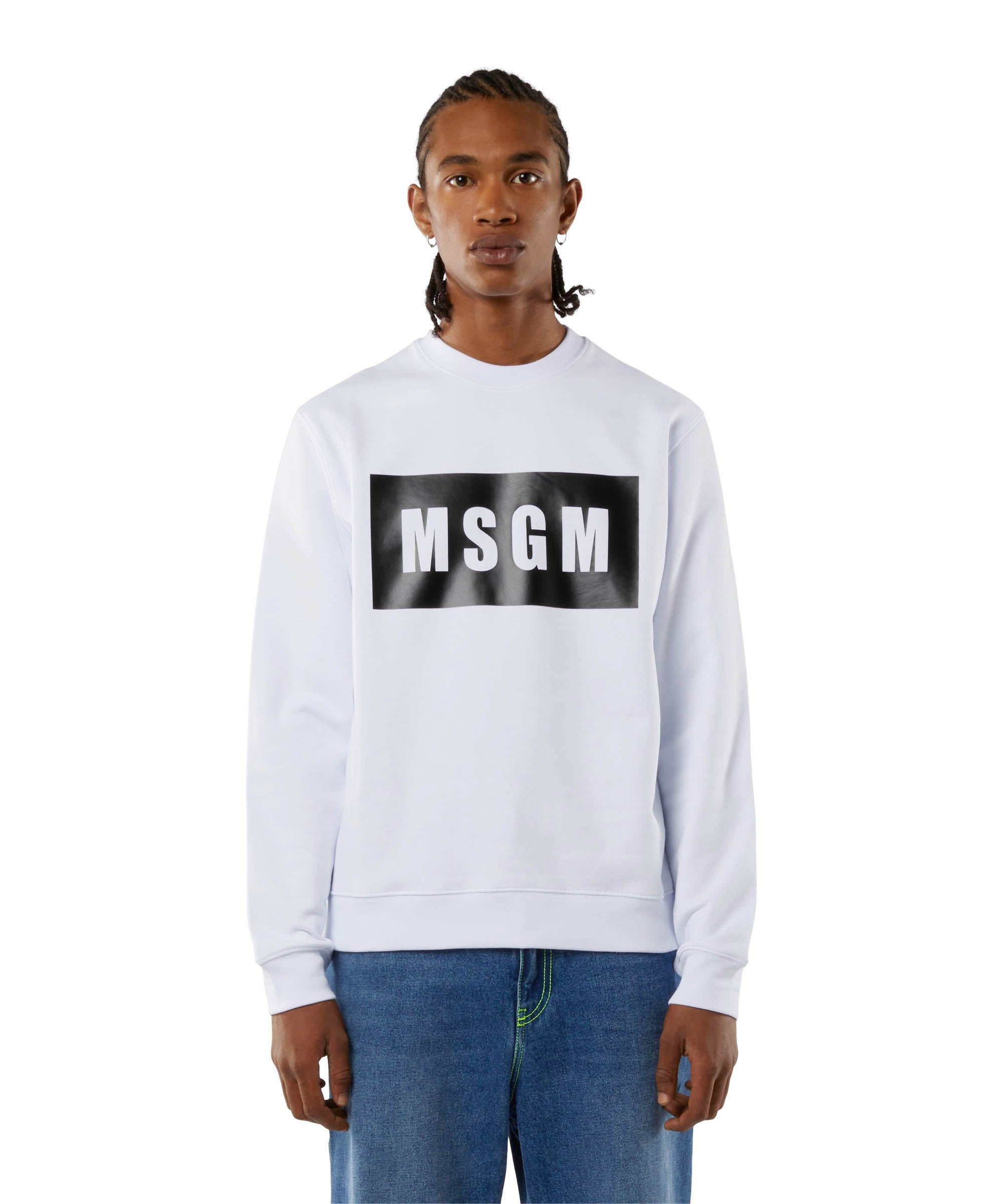 Solid colour cotton sweatshirt with a box logo - 3