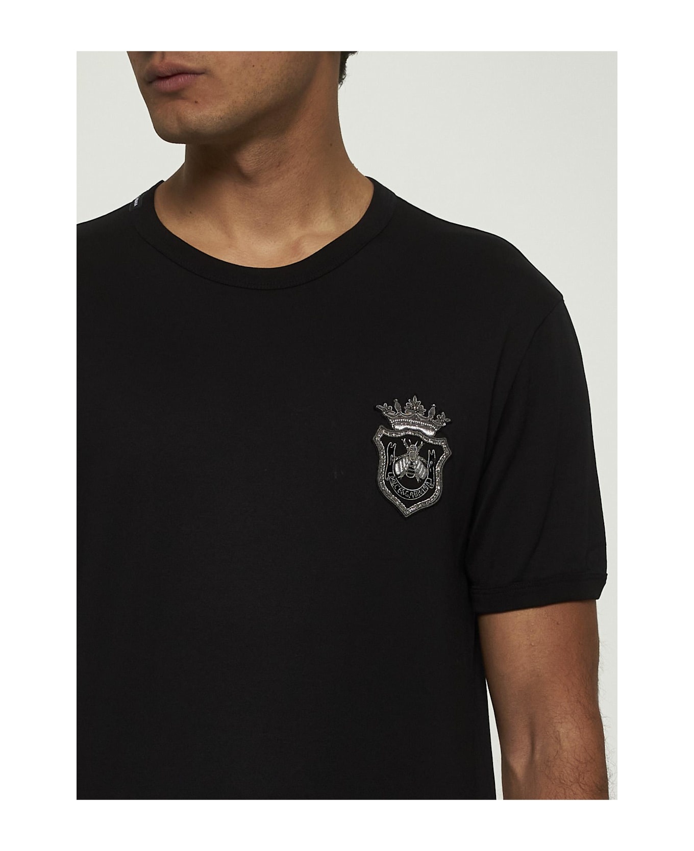 Black Cotton Heraldic Patch T-shirt - 4
