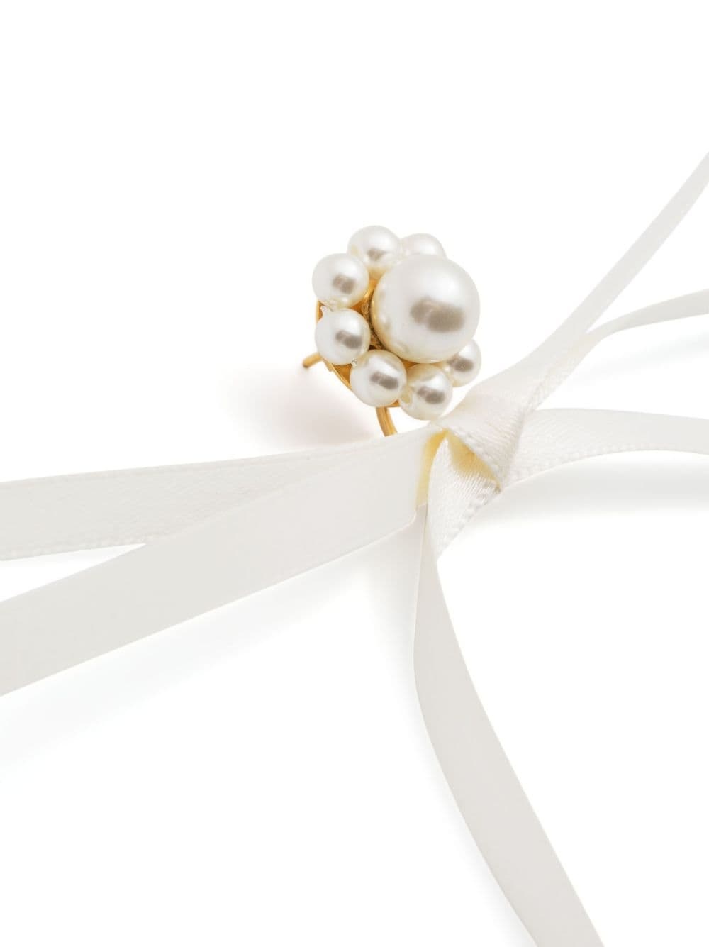 pearl-embellished ribbon bow earrings - 3