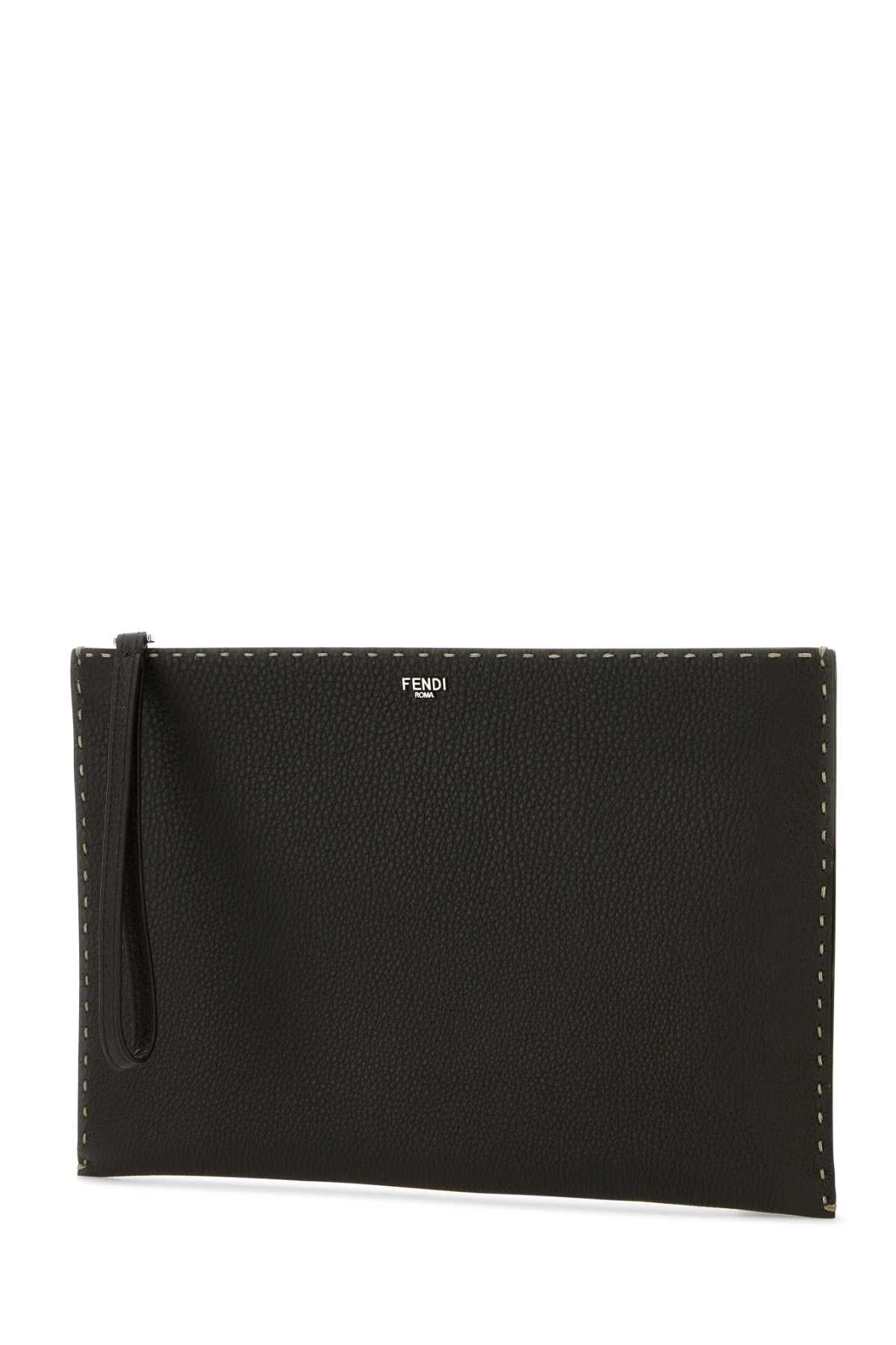 Fendi Men Dark Brown Leather Clutch - 2