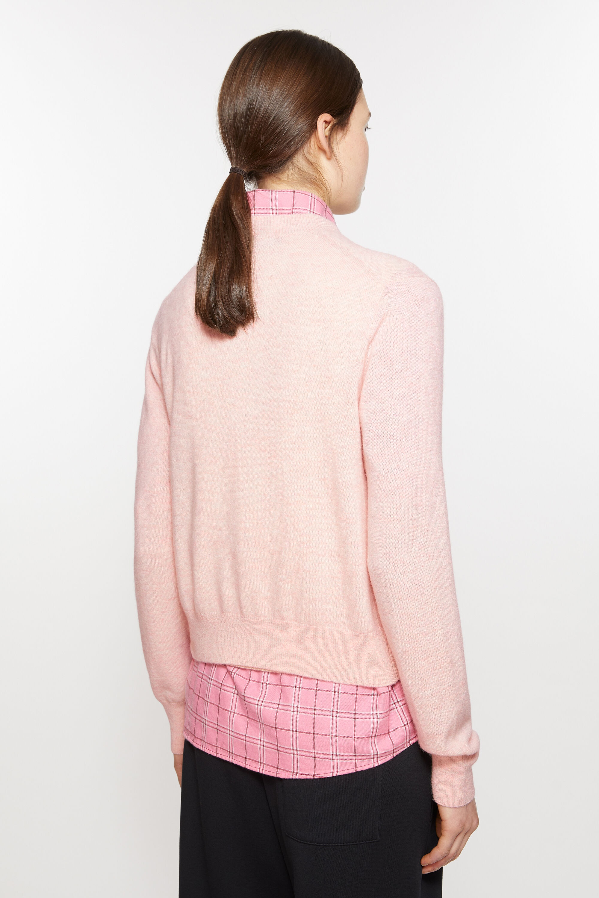 Crew neck cardigan - Faded pink melange - 3