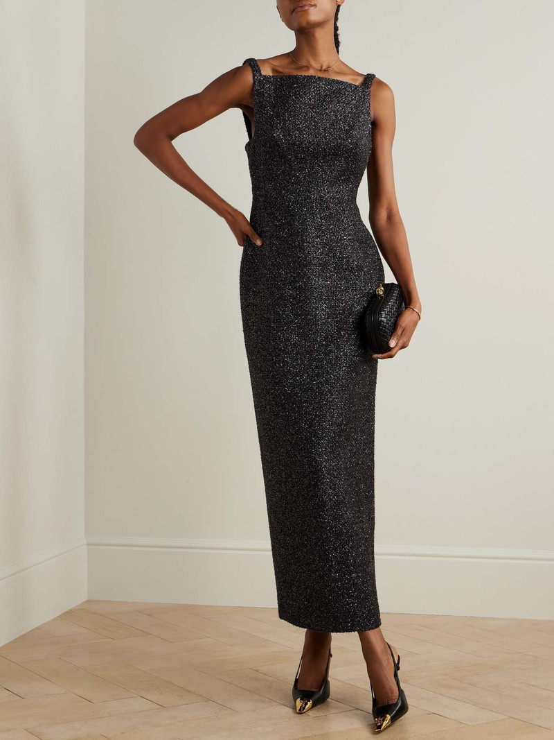 EMILIA WICKSTEAD Karolyn open-back metallic tweed maxi dress Black outlook