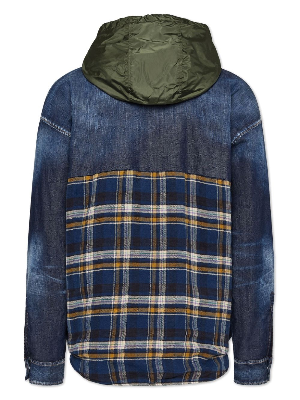checked panelled denim shirt - 2