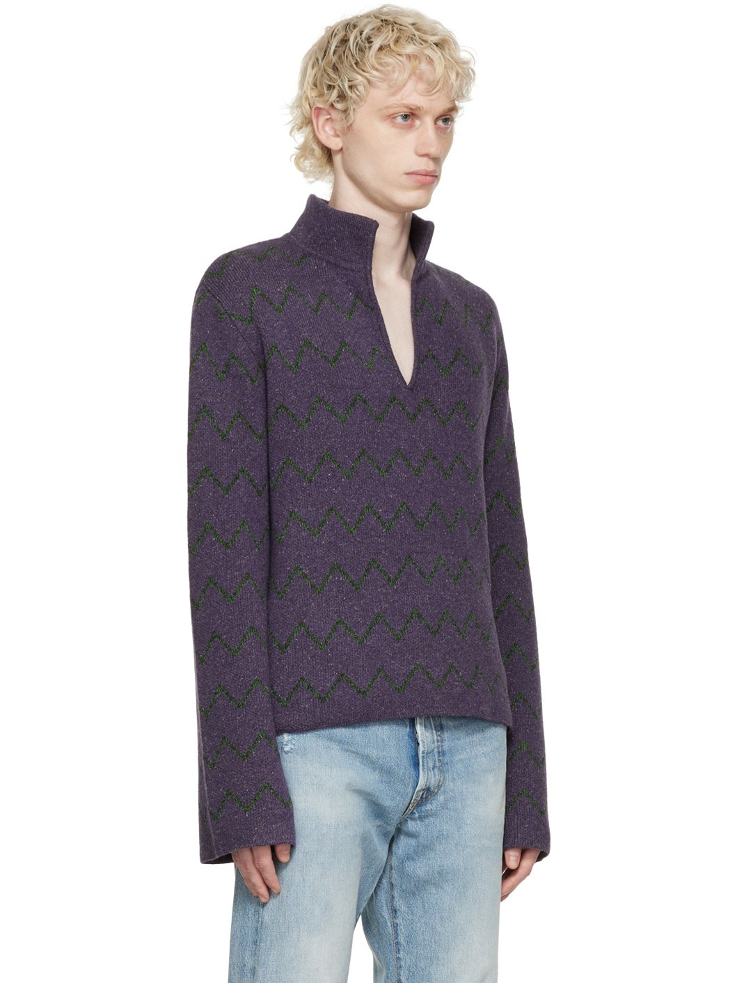 Purple Jacquard Sweater - 2