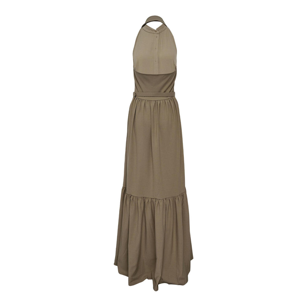 Beige Sleeveless Twill Maxi Dress - 2