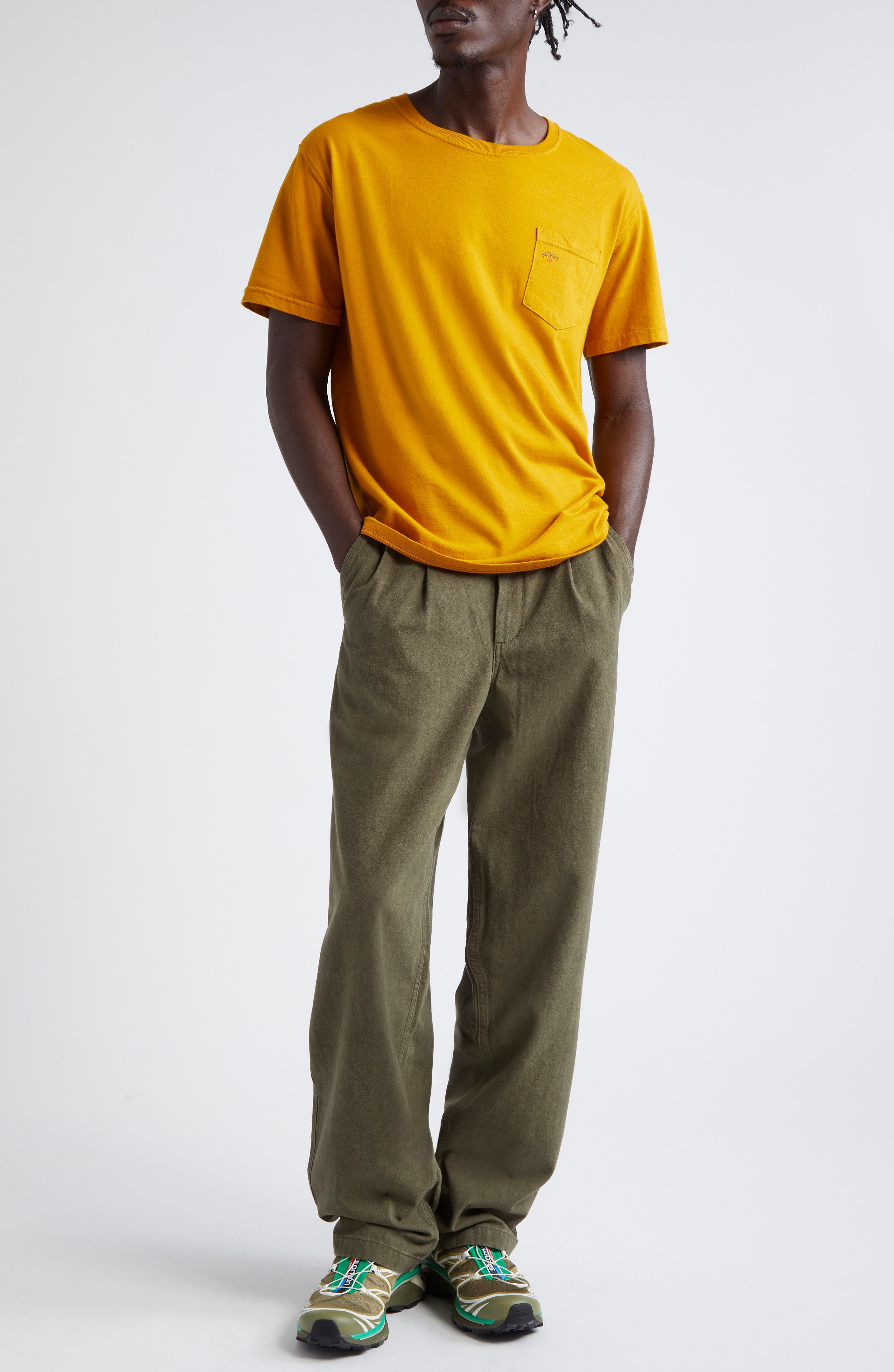Noah Double Pleat Cotton Pants in Dark Olive at Nordstrom - 2