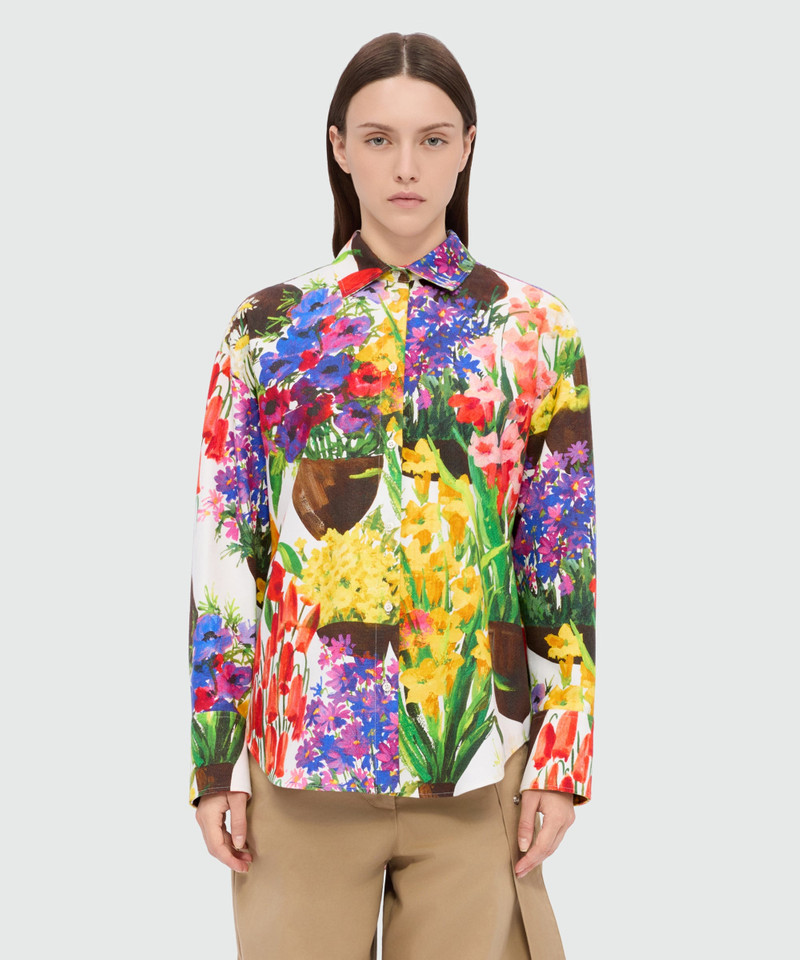 MSGM Multicolor printed canvas shirt dress outlook
