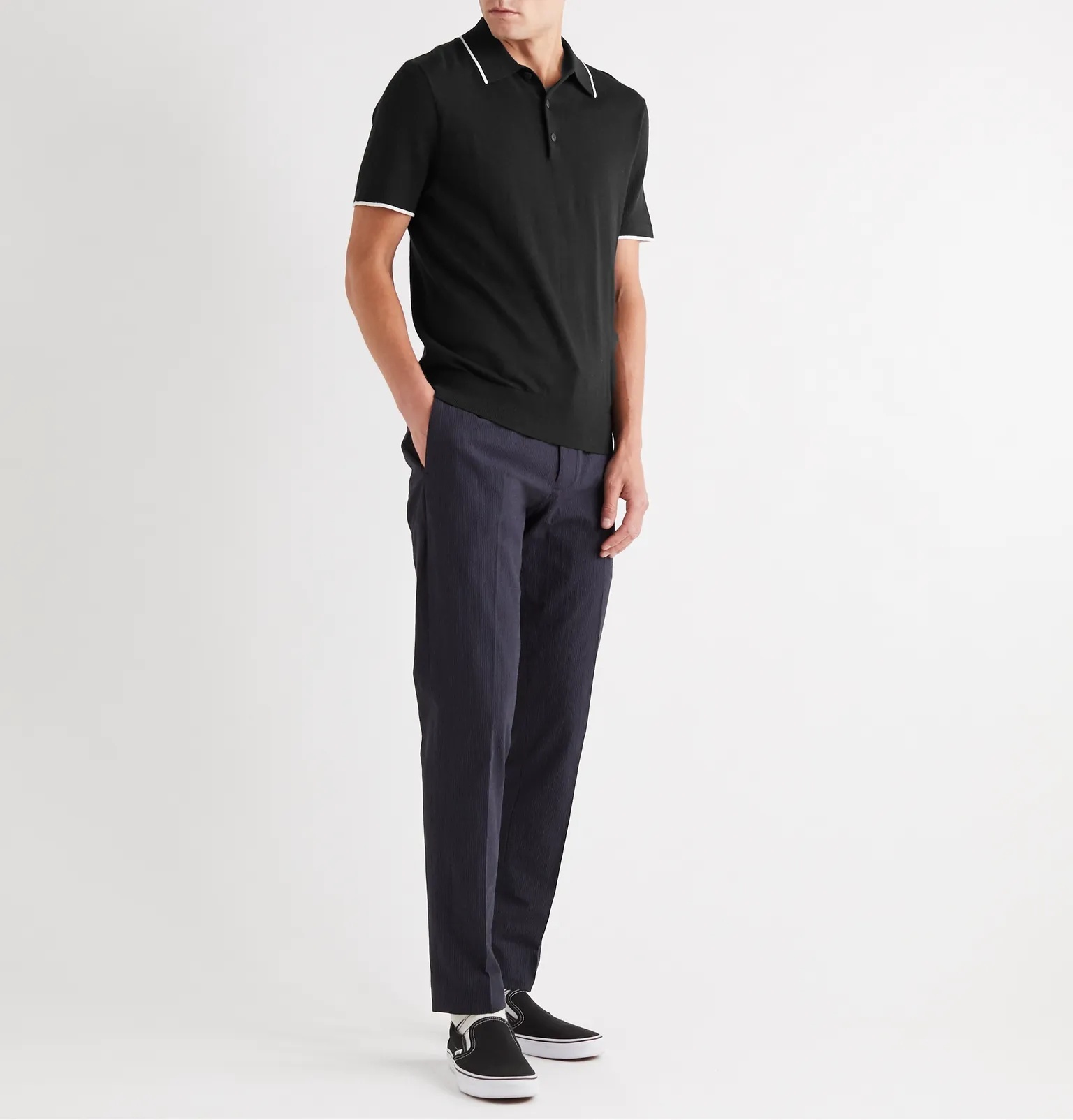 Jalen Contrast-Tipped Cotton, Silk and Cashmere-Blend Polo Shirt - 2