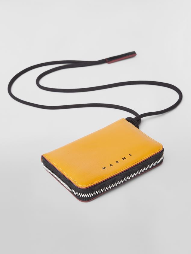 BI-COLOURED YELLOW AND BLACK CALFSKIN MUSEO WALLET WITH SHOULDER STRAP - 4