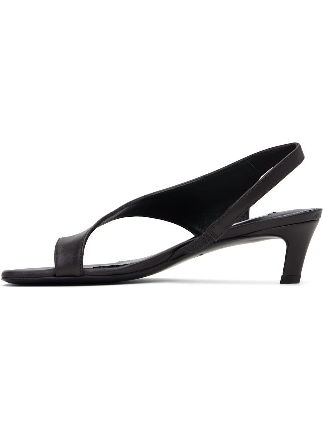 Black Leather Thong Heeled Sandals - 3