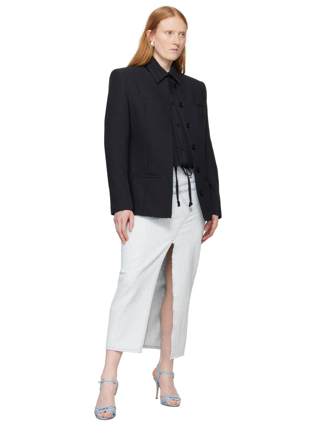 Black Raw Edge Blazer - 4