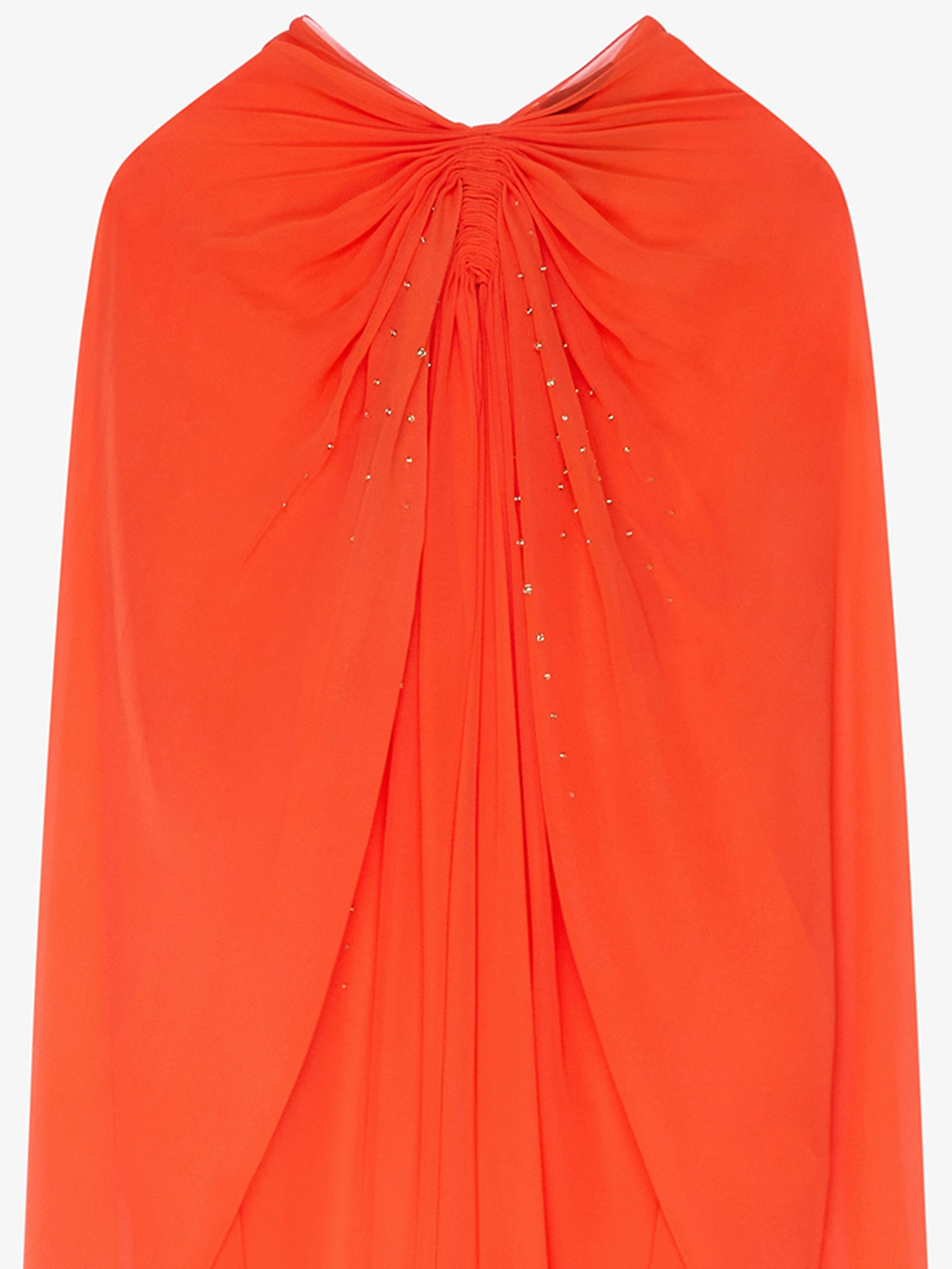 EVENING CAPE DRESS IN SILK GEORGETTE WITH PEARLS - 4