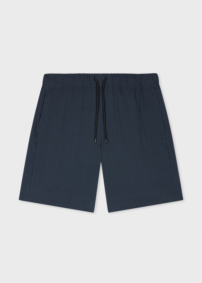 Navy Stretch-Cotton Seersucker Shorts 1