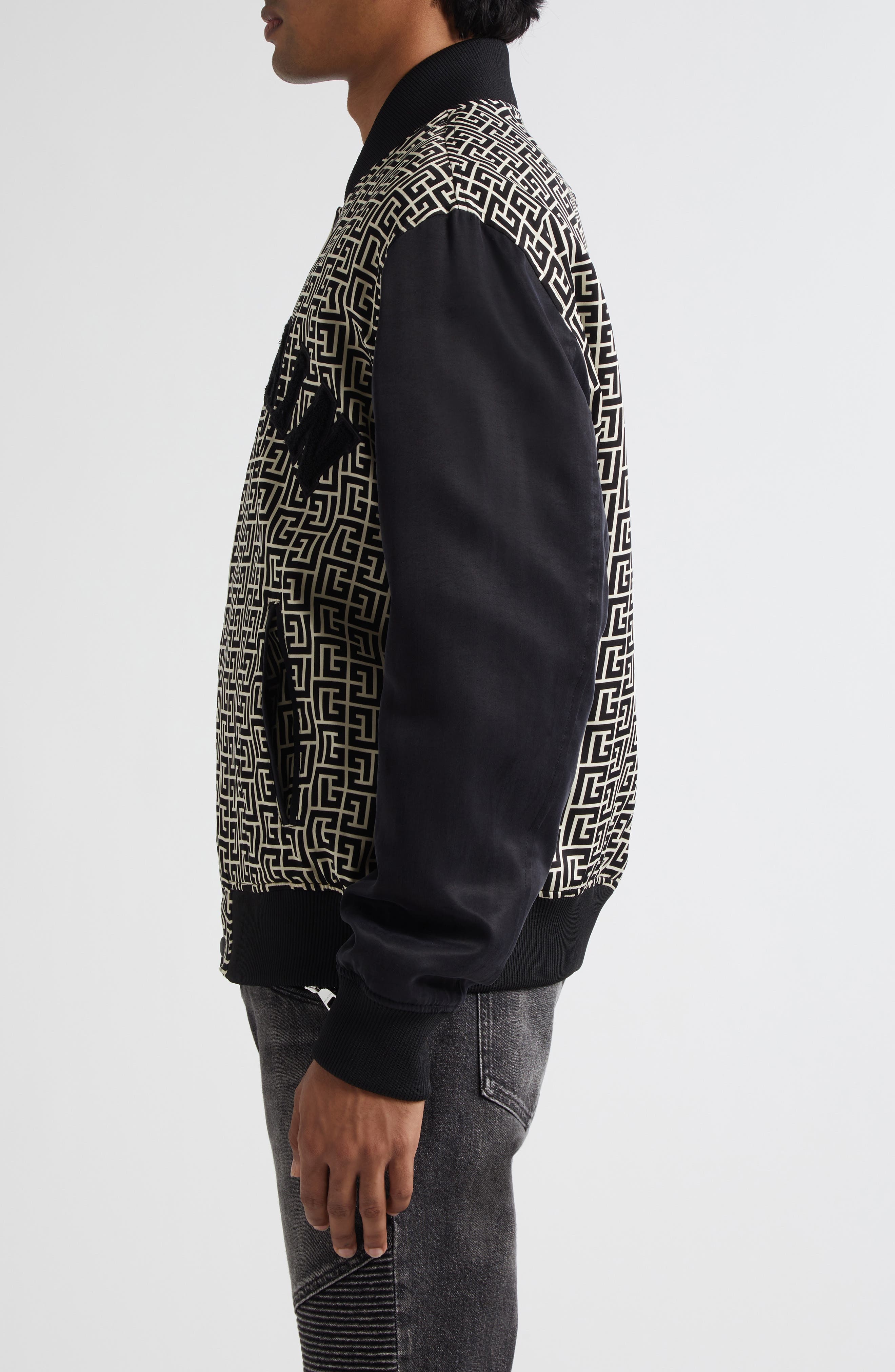 Balmain Monogram Varsity Jacket in Black/Ivory at Nordstrom - 3