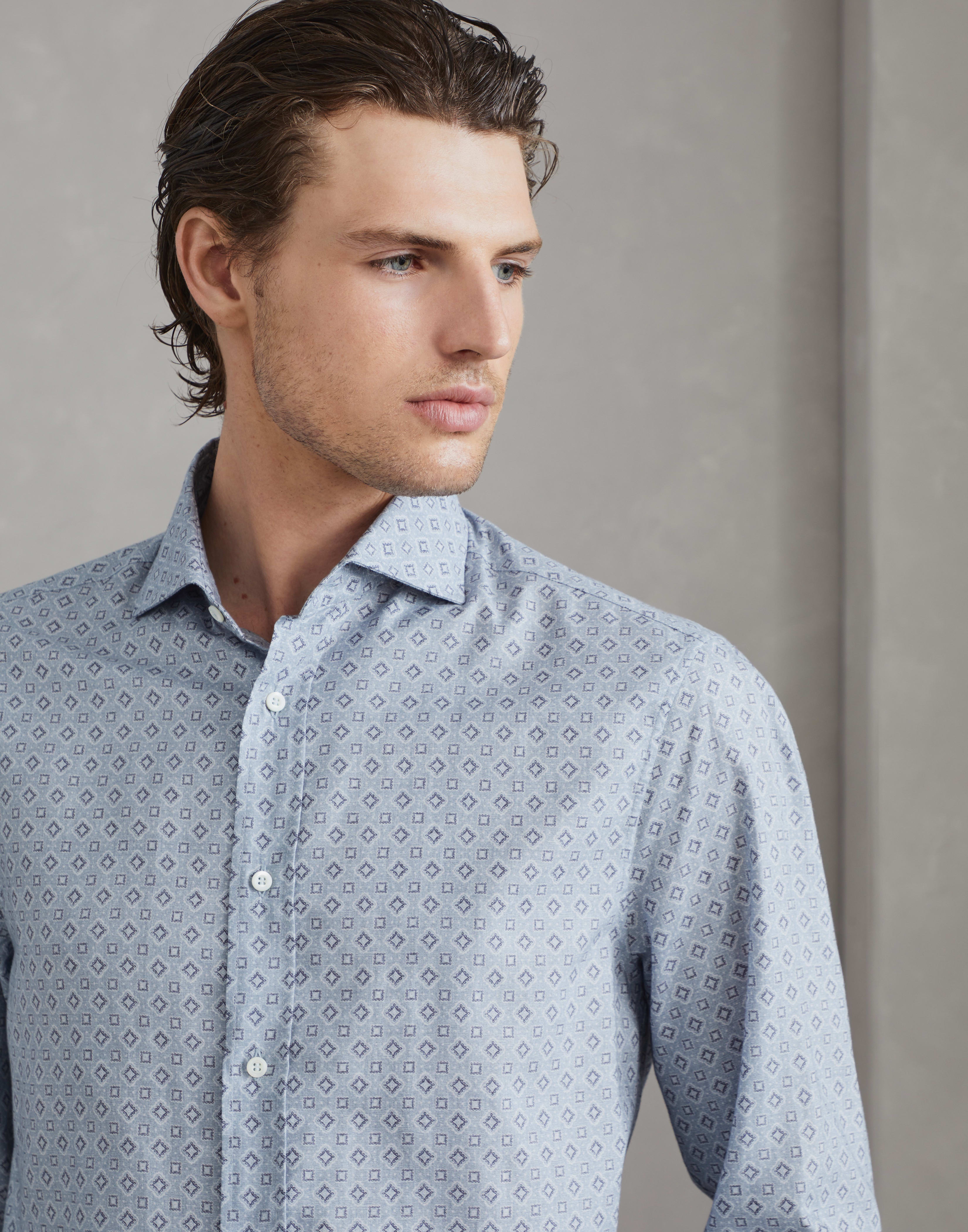 Geometric print slim fit shirt with spread collar - 3