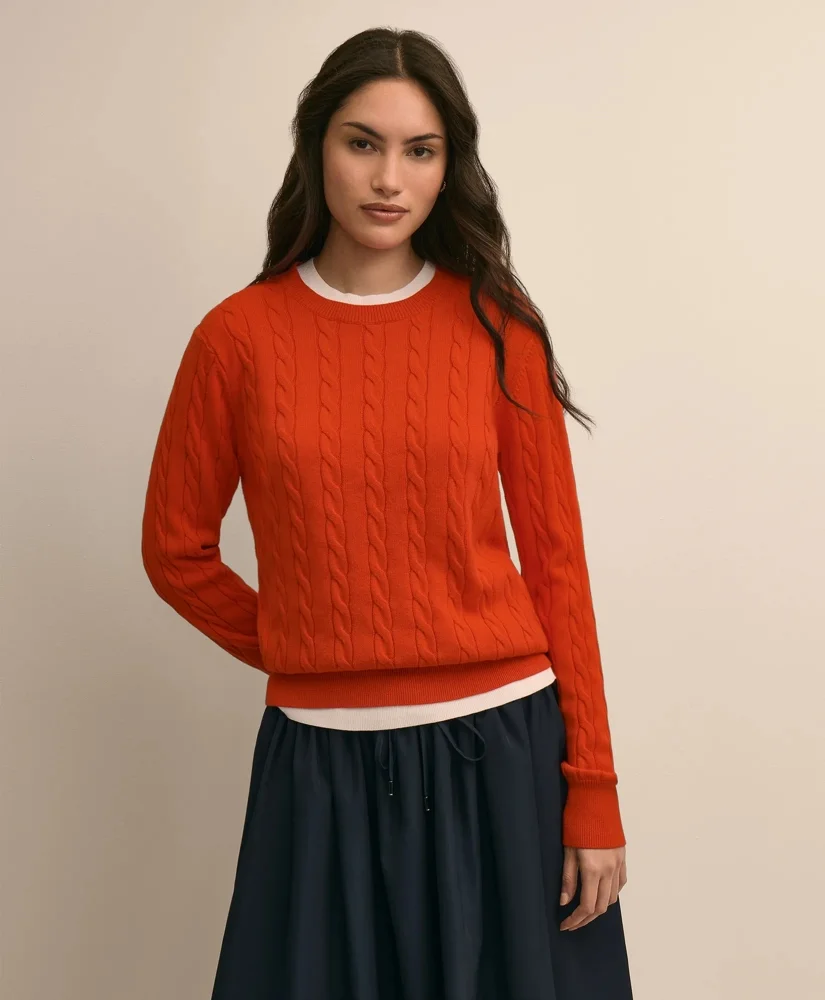 Supima® Cotton Cable Crewneck Sweater - 1
