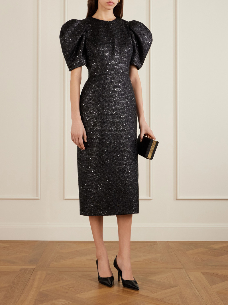 CAROLINA HERRERA Sequin-embellished Metallic Tweed Midi Dress outlook