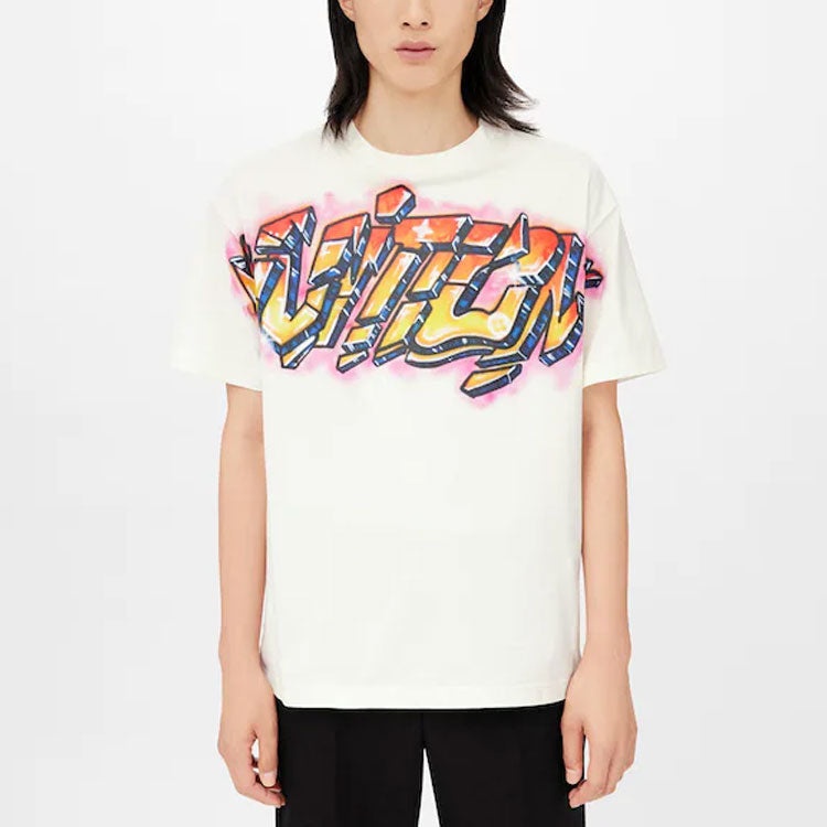 Men's LOUIS VUITTON SS22 Logo Graffiti Short Sleeve White 1A9T6P - 3