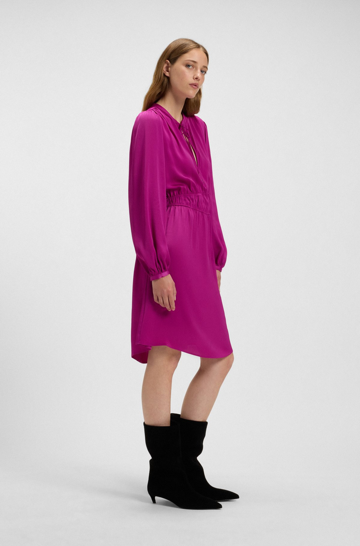 CRINKLE-SATIN MINI DRESS WITH GATHERED DETAILS - 3