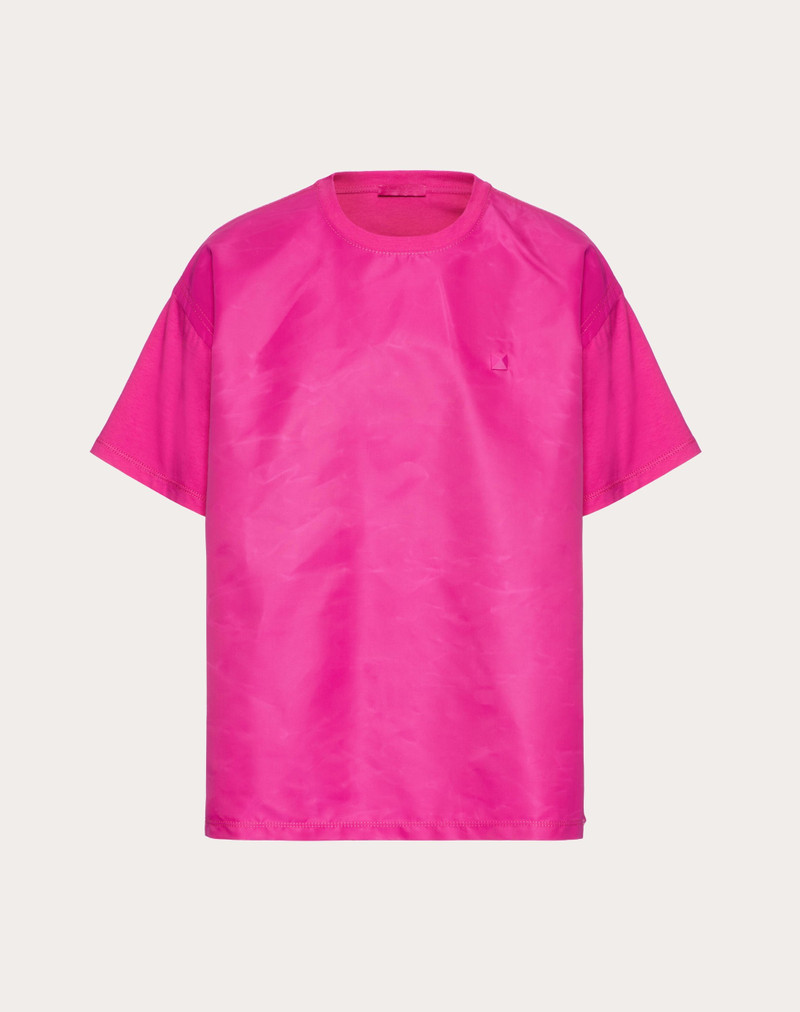 CREWNECK COTTON T-SHIRT WITH NYLON PANEL AND STUD DETAIL 1