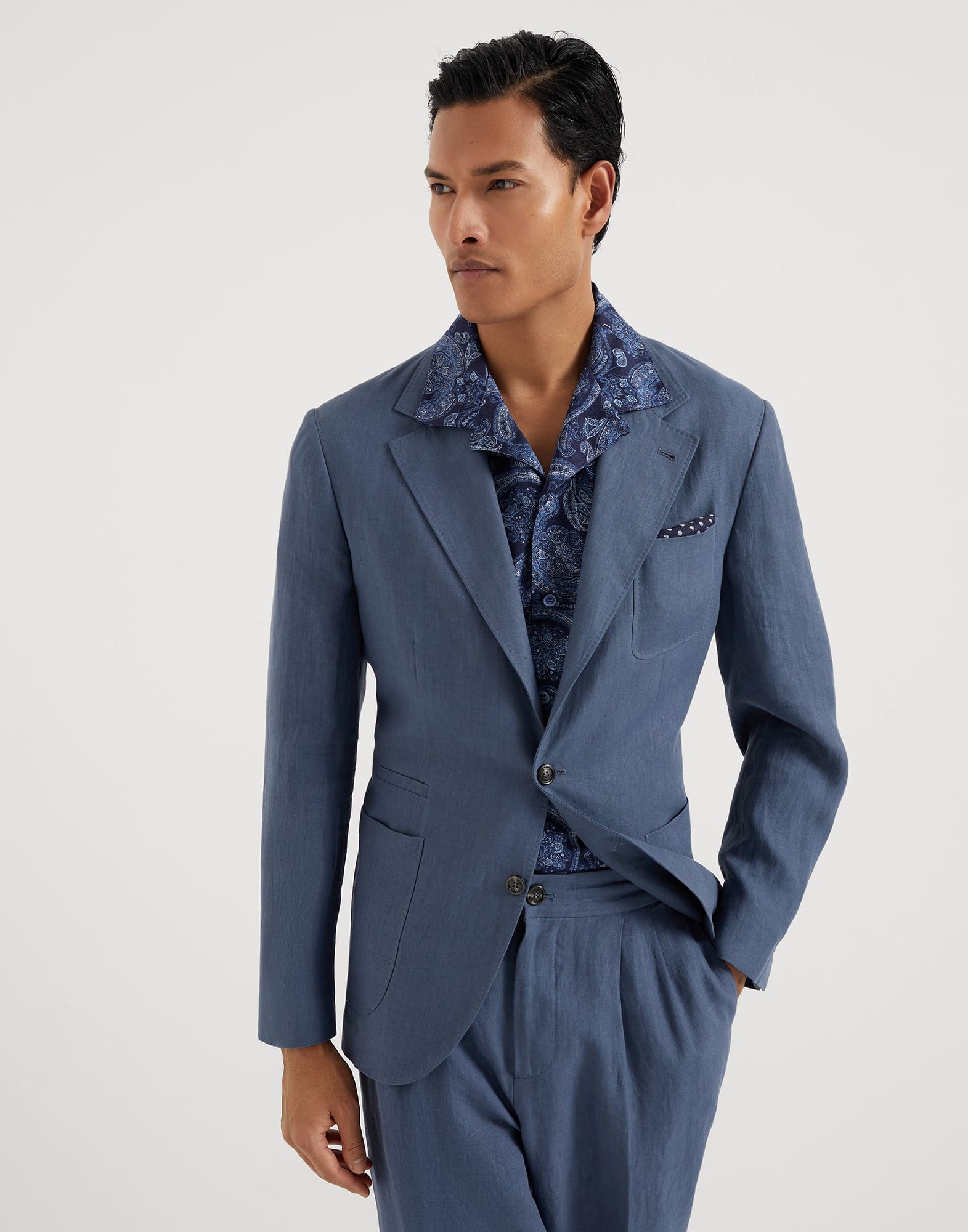 Linen deconstructed blazer with patch pockets - 1