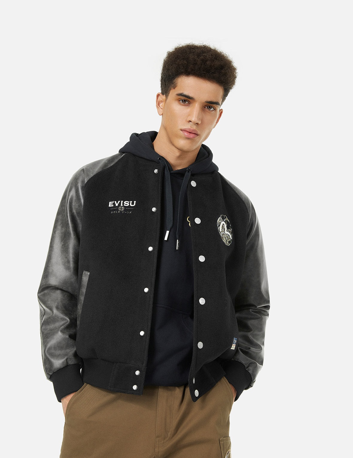 Ebisu and Seagull Embroidery Relax Fit Padded Varsity Jacket - 5